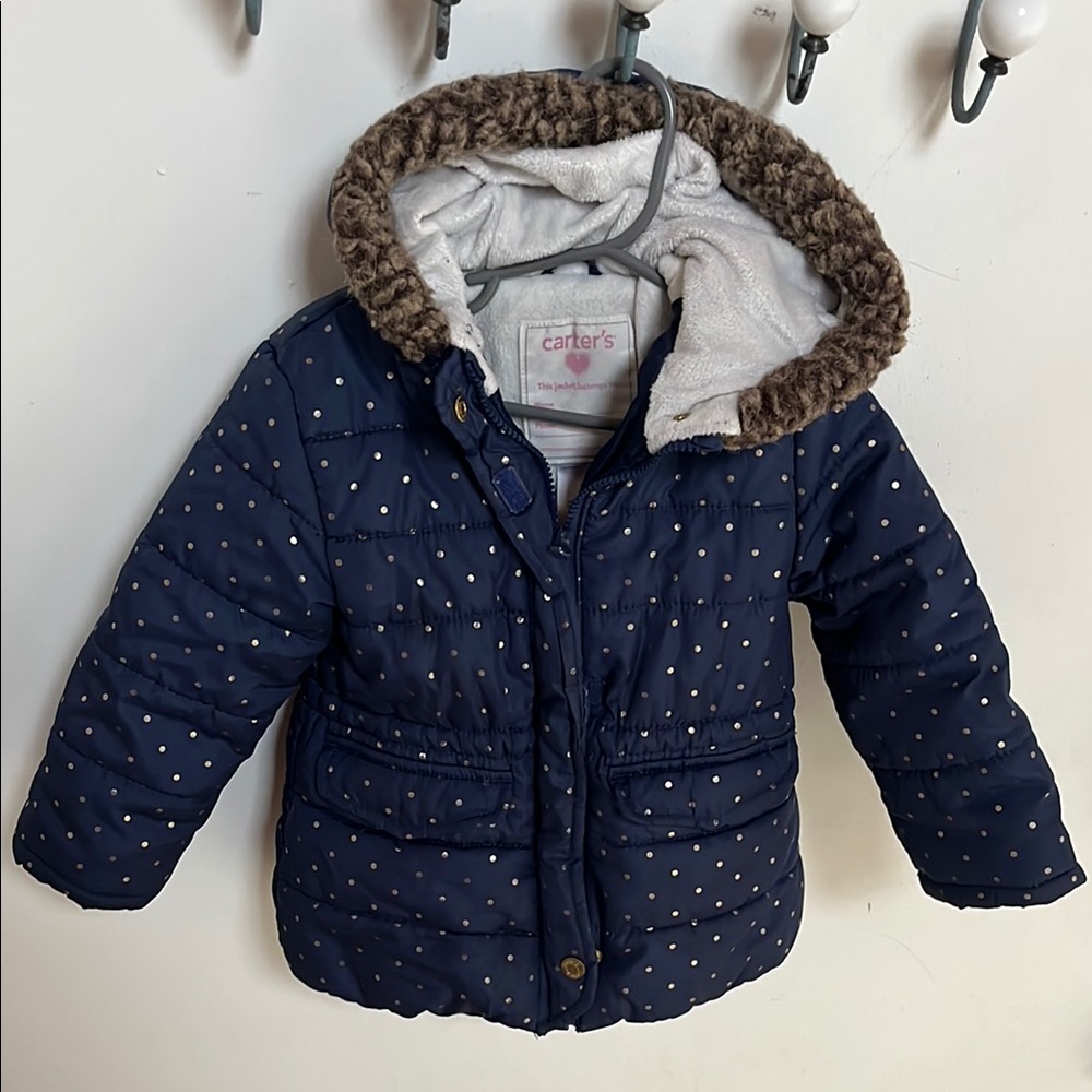 Carter's Navy Puffer Jacket with Polka Dots